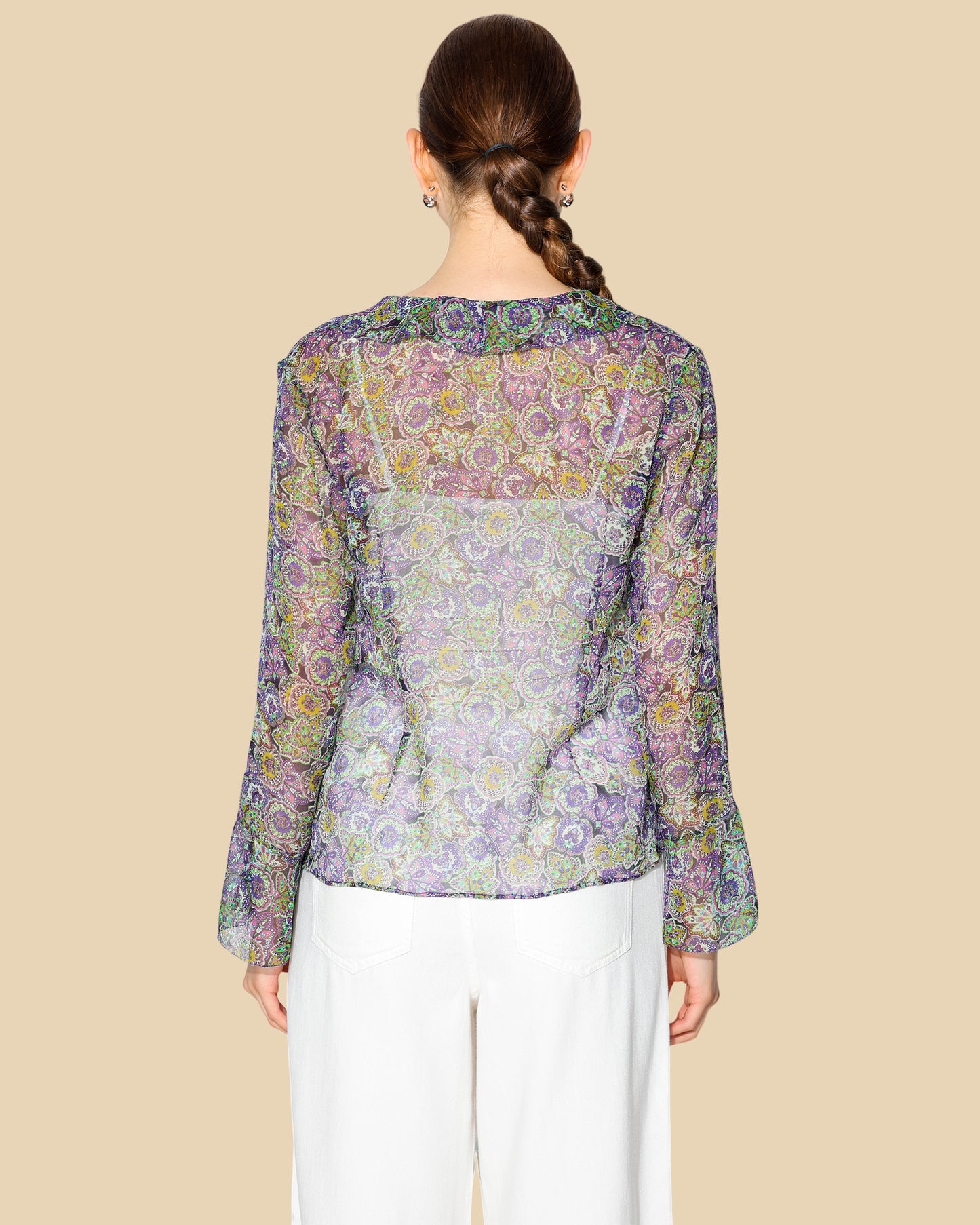 Sheer Floral Georgette Blouse with Wavy Hem