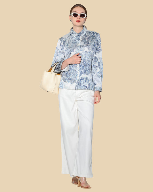 Silk-Cotton Shirt with Lake-Inspired Print