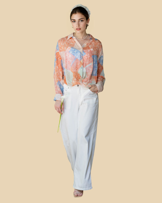 Silk Paisley Blouse with Knotted Hem