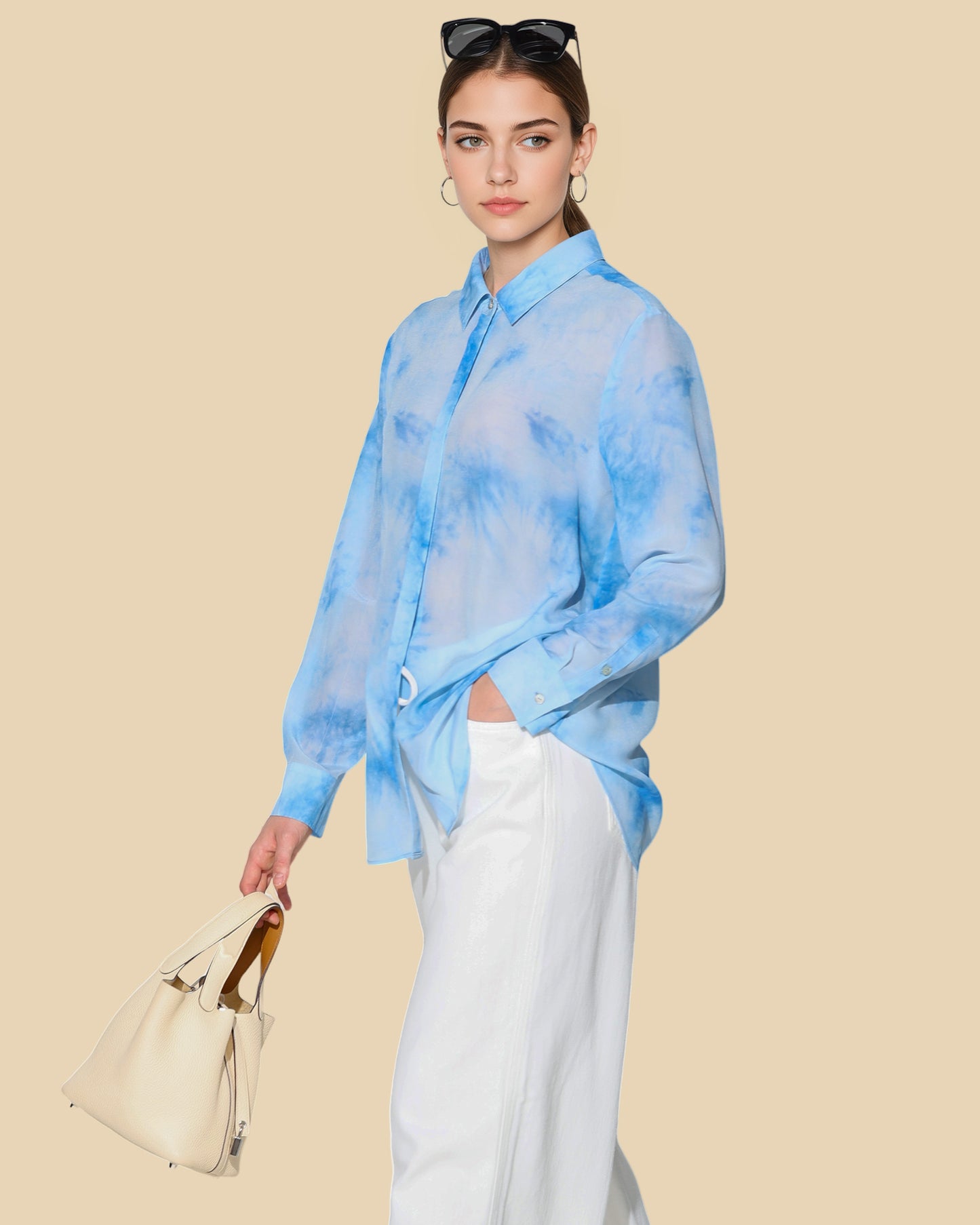 Sheer Silk Tie-Dye Shirt with Enamel-Glazed Buttons