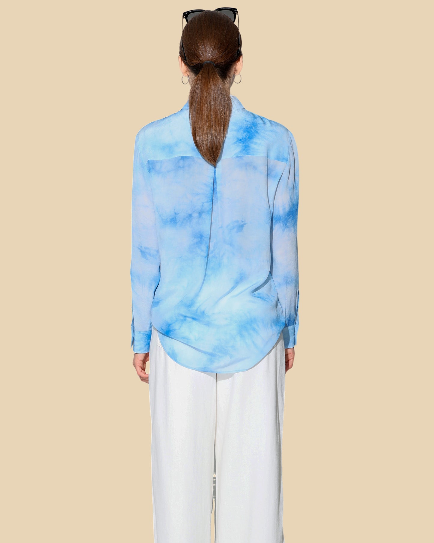 Sheer Silk Tie-Dye Shirt with Enamel-Glazed Buttons