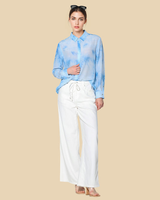 Sheer Silk Tie-Dye Shirt with Enamel-Glazed Buttons