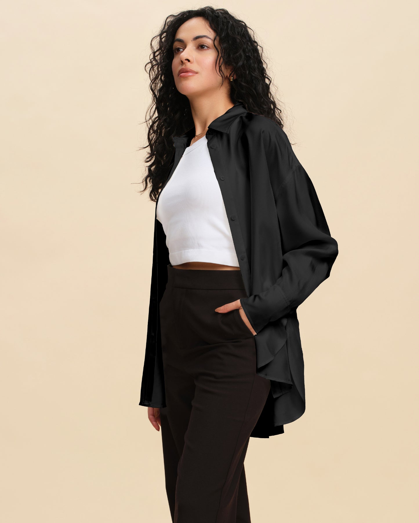 Oversized Silk Twill Shirt Jacket