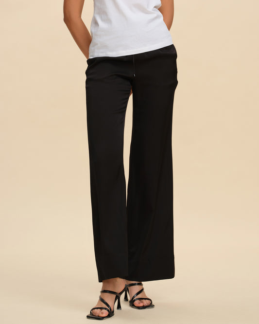 Black Silk Loose Straight Trousers