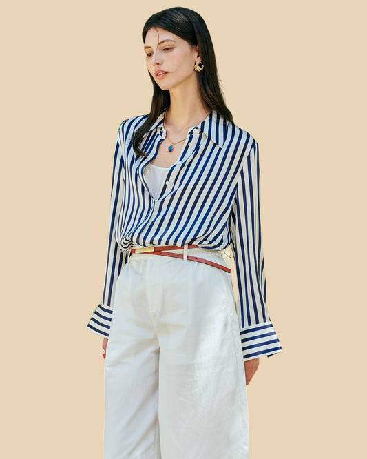 Blue and White Striped Silk Shirt