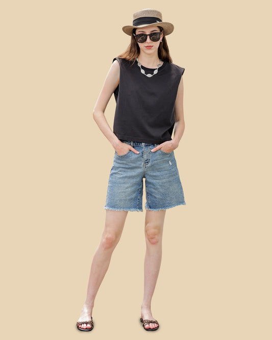 Silk-Cotton Blend Ribbed Knit Tee – Matte Finish