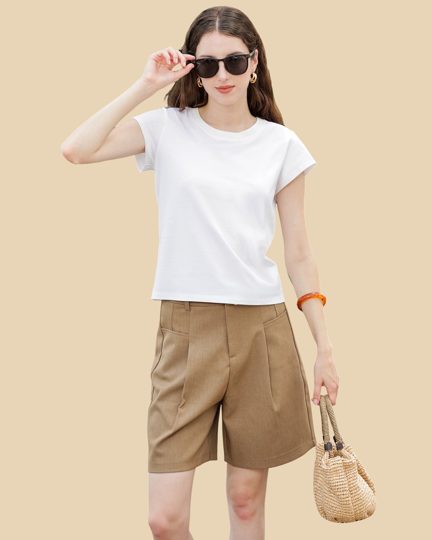 Silk-Cotton Ribbed Knit Tee with Back Pleat