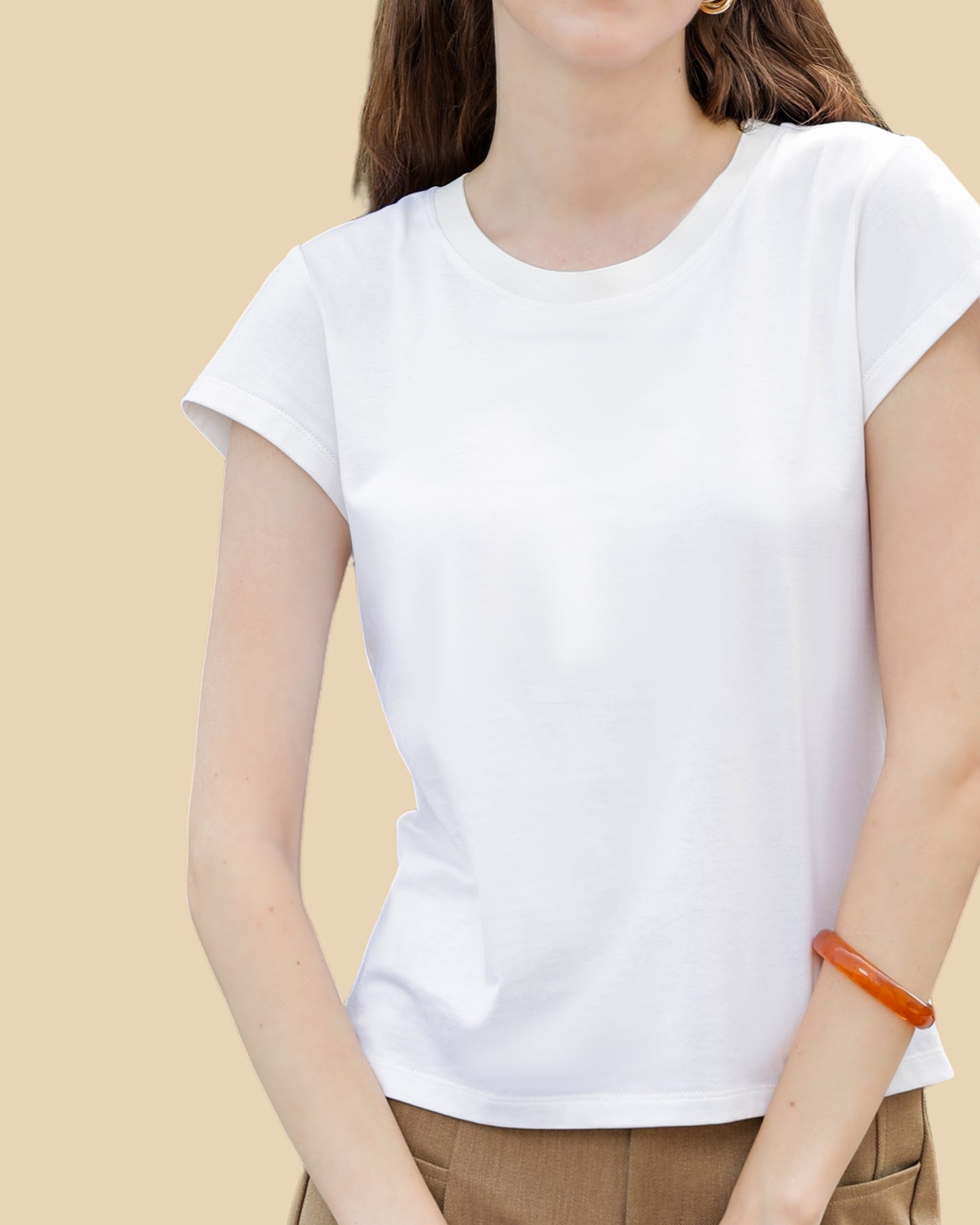 Silk-Cotton Ribbed Knit Tee with Back Pleat