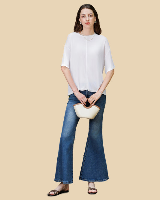 Silk Knit Tee with Diagonal Cut Design