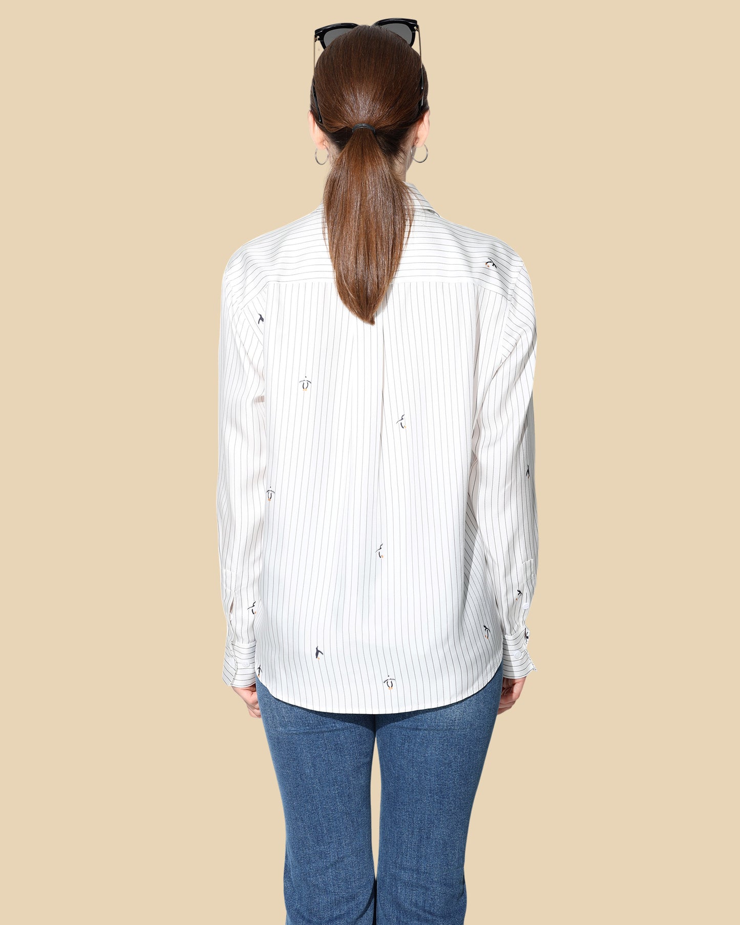 Silk Striped Shirt with Penguin Detail