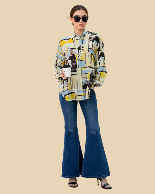 Abstract Silk Shirt with Deconstructed Colorplay