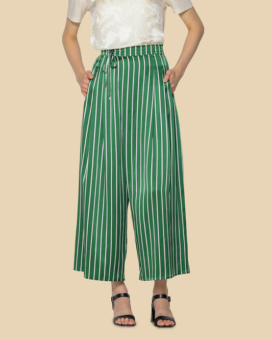 Silk Striped High-Waisted Trousers
