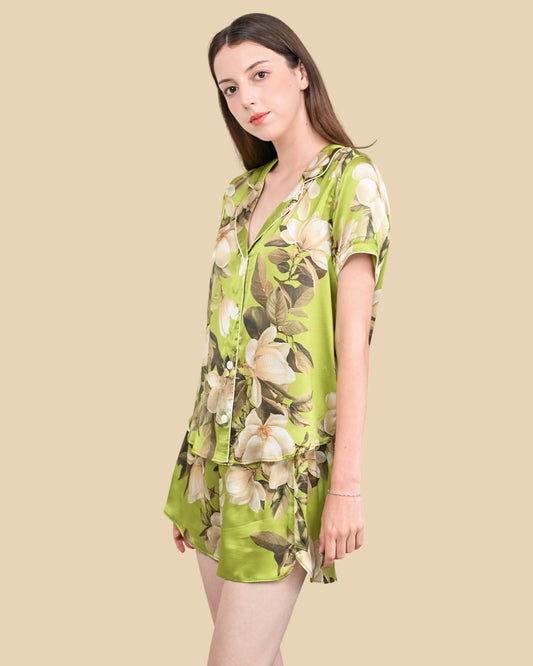 16mm Mulberry Silk Pajama Set – Botanical Green Floral