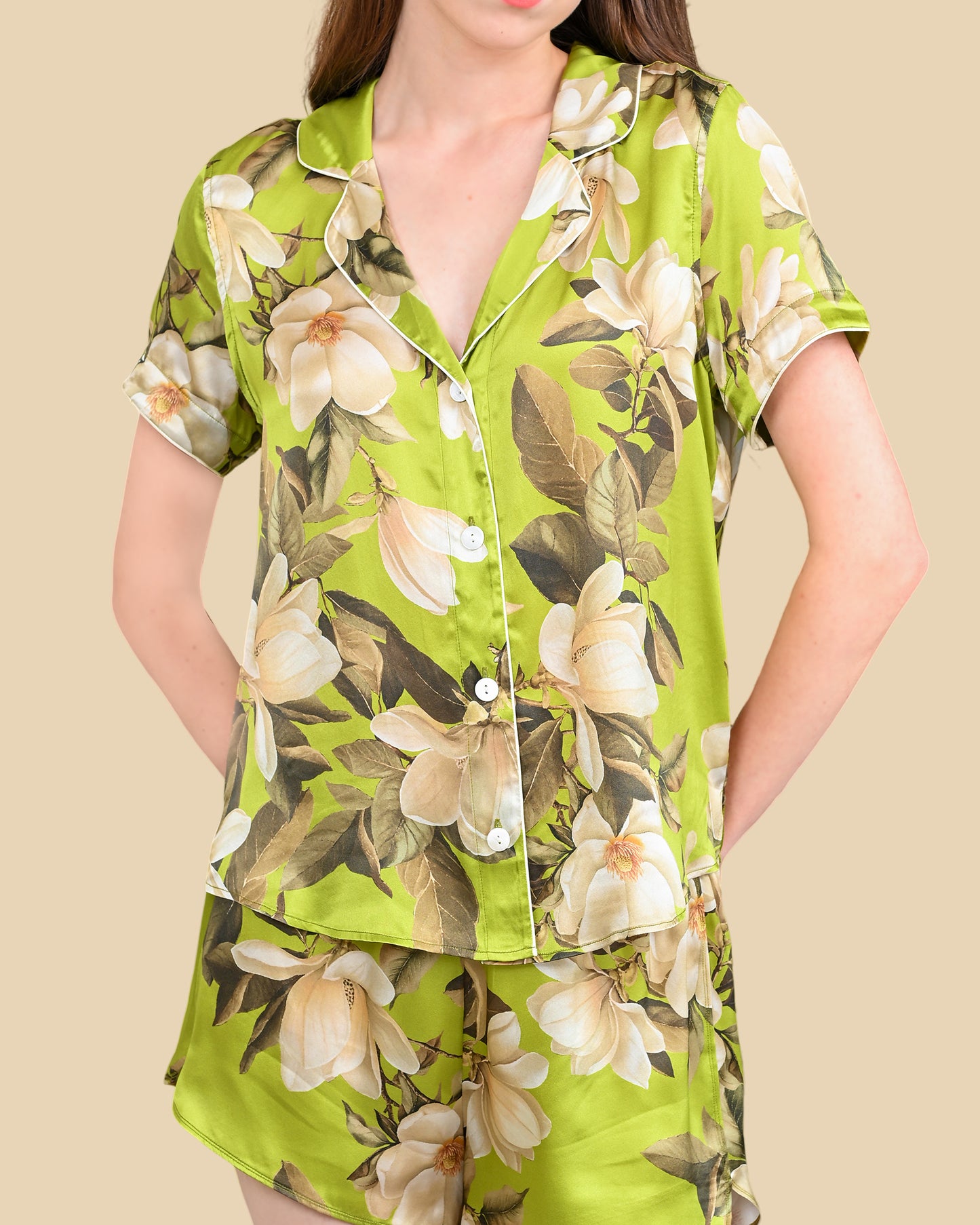16mm Mulberry Silk Pajama Set – Botanical Green Floral