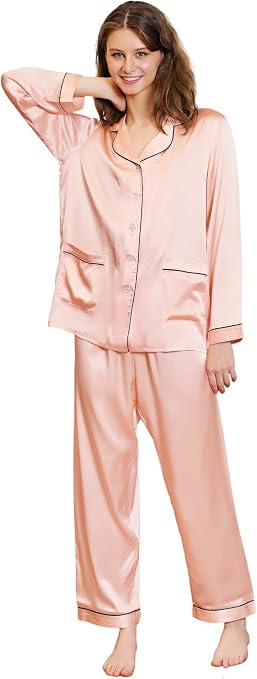 Pink 22 momme mulberry silk pajama set
