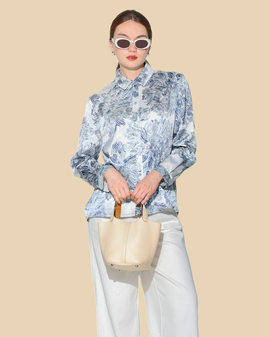 Silk-Cotton Shirt with Lake-Inspired Print