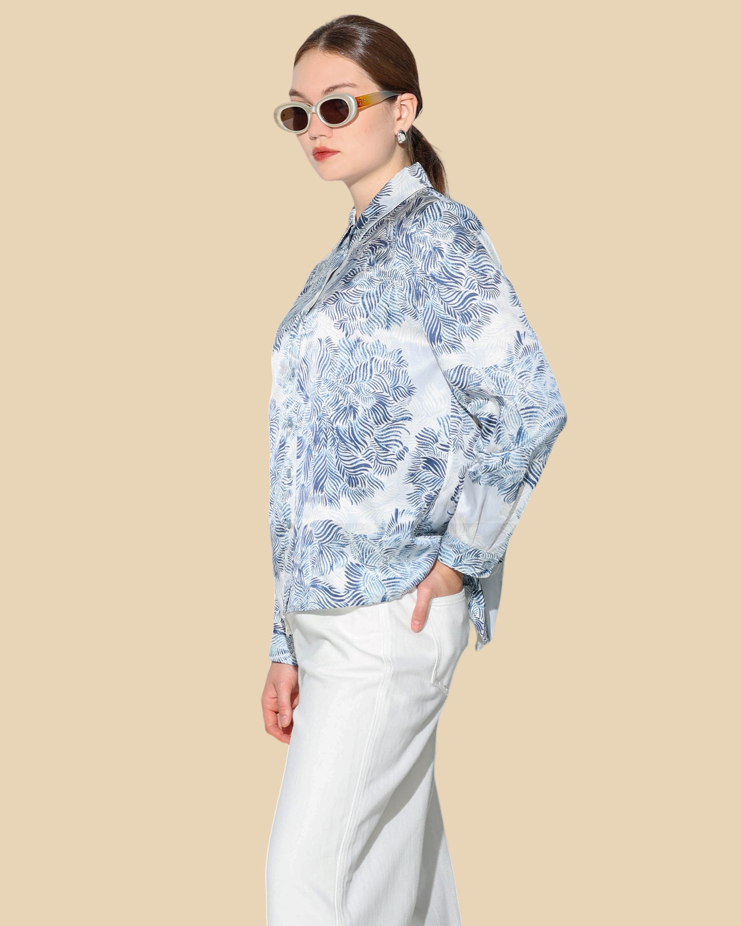 Silk-Cotton Shirt with Lake-Inspired Print