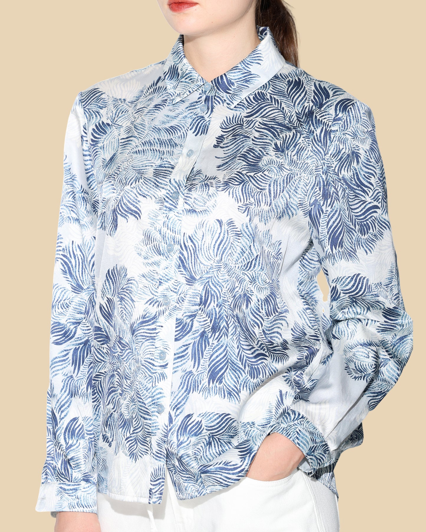 Silk-Cotton Shirt with Lake-Inspired Print