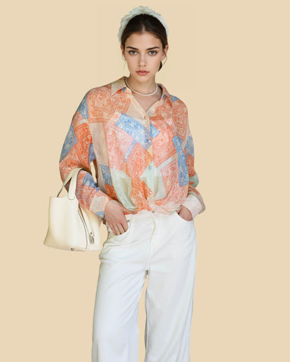 Silk Paisley Blouse with Knotted Hem