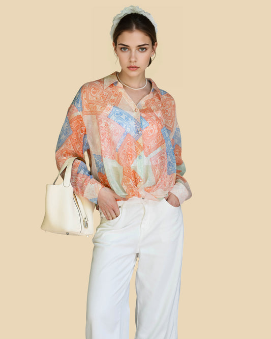 Silk Paisley Blouse with Knotted Hem