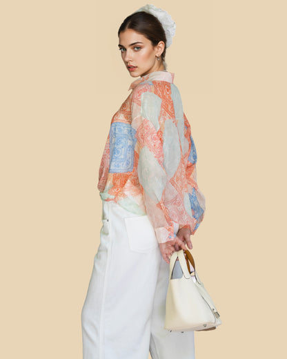 Silk Paisley Blouse with Knotted Hem
