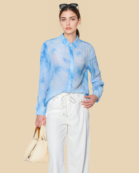 Sheer Silk Tie-Dye Shirt with Enamel-Glazed Buttons