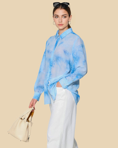 Sheer Silk Tie-Dye Shirt with Enamel-Glazed Buttons