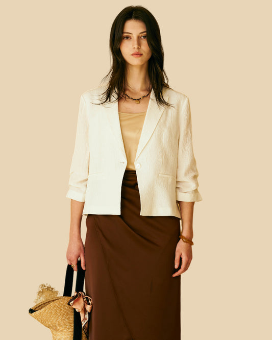 24-Momme Stretch Jacquard Silk Blend Coat
