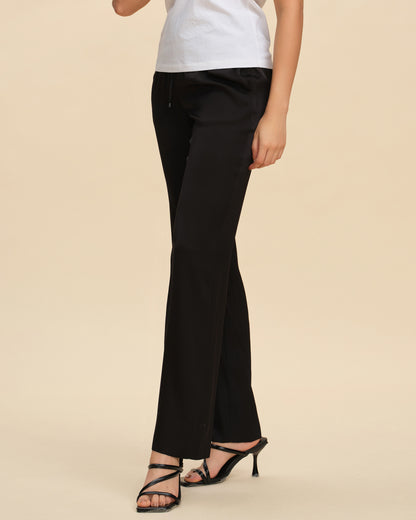 Black Silk Loose Straight Trousers