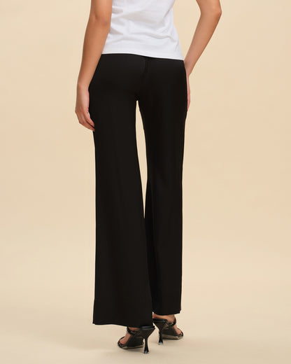 Black Silk Loose Straight Trousers