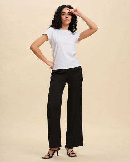 Black Silk Loose Straight Trousers