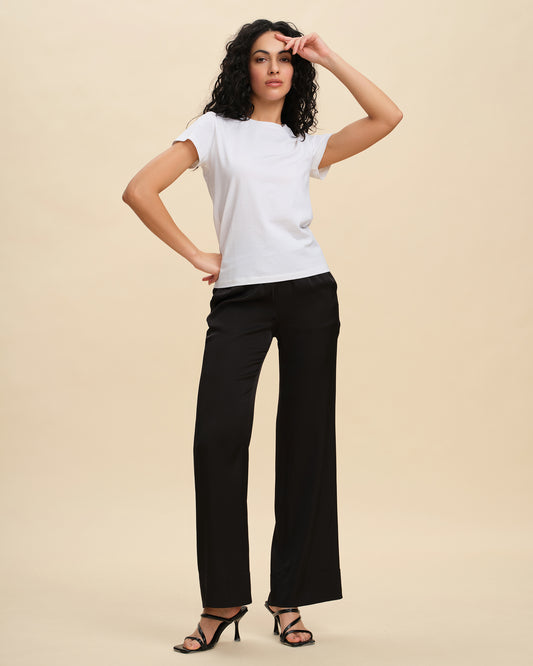 Black Silk Loose Straight Trousers