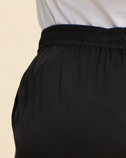 Black Silk Loose Straight Trousers