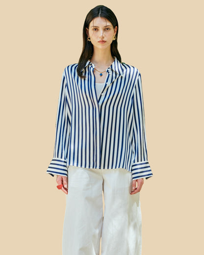 Blue and White Striped Silk Shirt