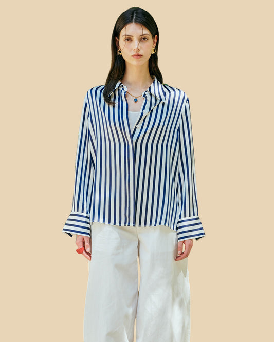 Blue and White Striped Silk Shirt