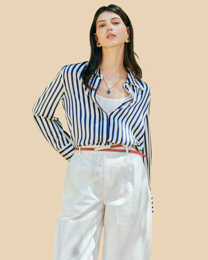 Blue and White Striped Silk Shirt