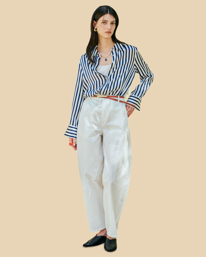 Blue and White Striped Silk Shirt