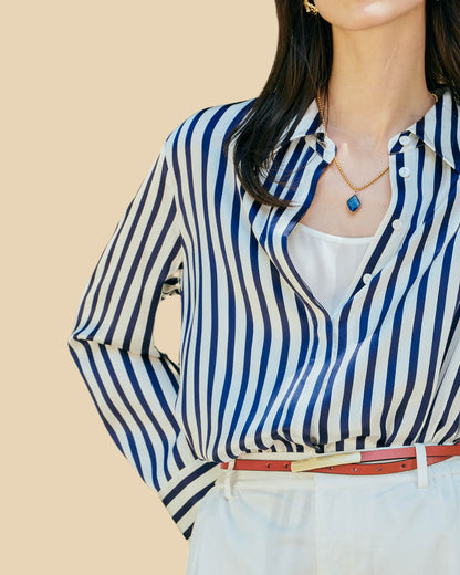 Blue and White Striped Silk Shirt