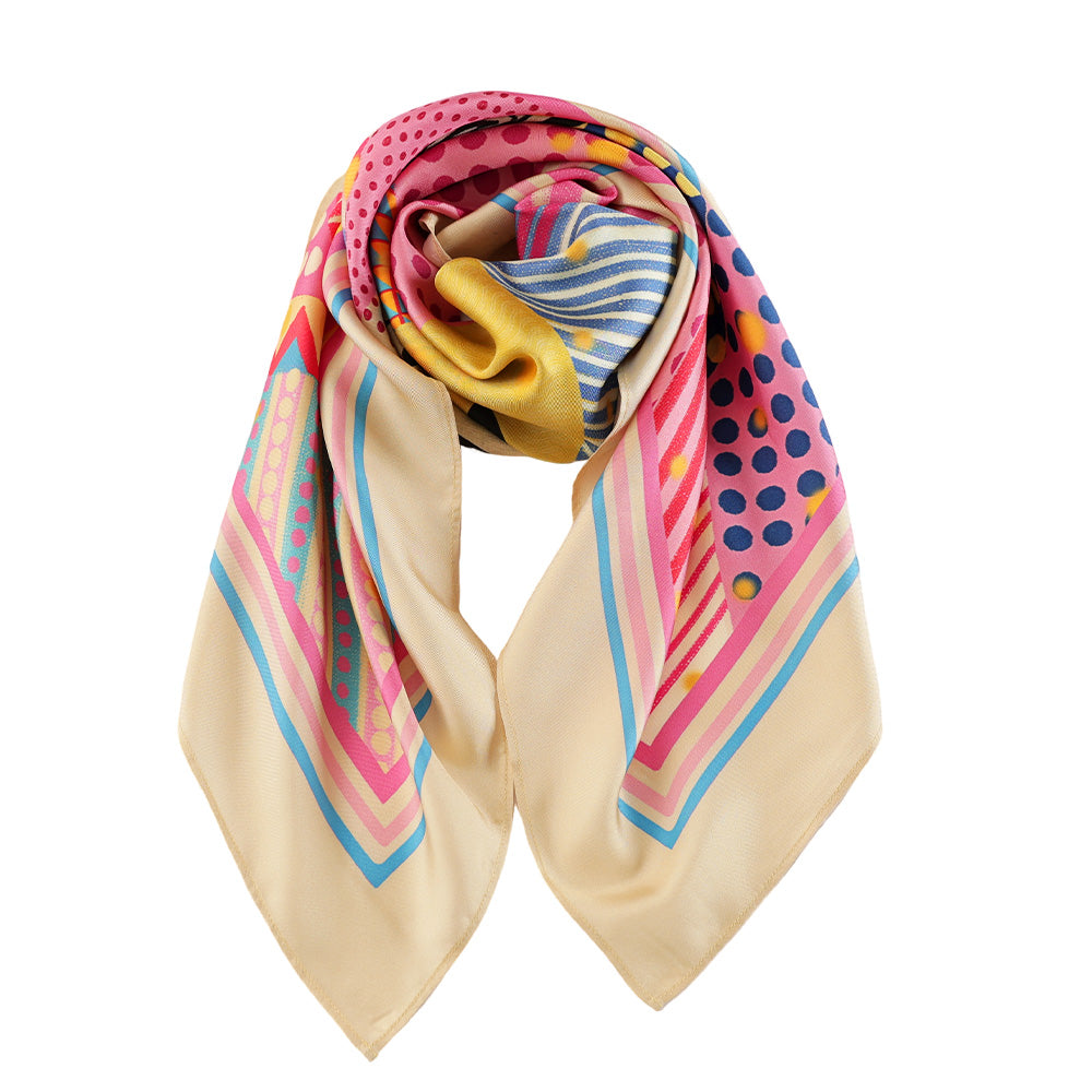 Close view of the colorful silk scarf drape