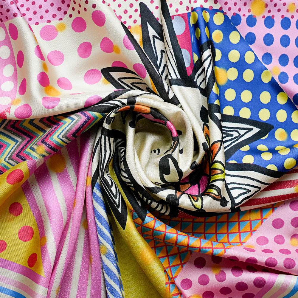 Close-up of the printed silk twill scarf