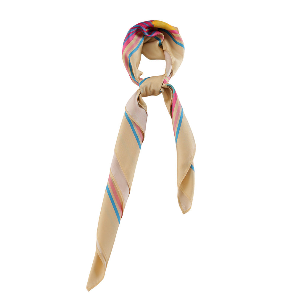 Silk scarf styled around the neck