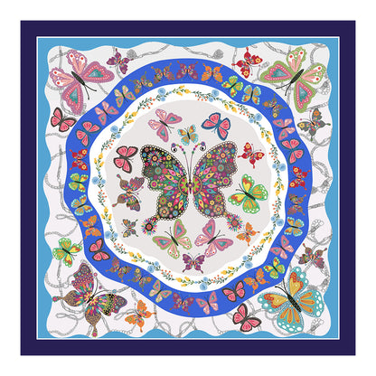 Full view of the multicolor butterfly print silk scarf