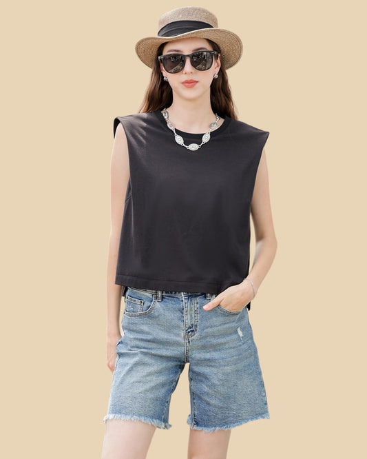Silk-Cotton Blend Ribbed Knit Tee – Matte Finish