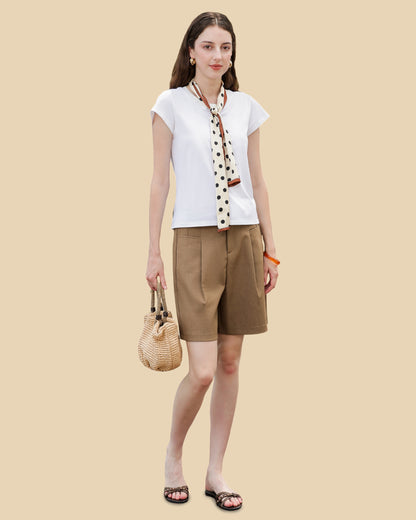 Silk-Cotton Ribbed Knit Tee with Back Pleat