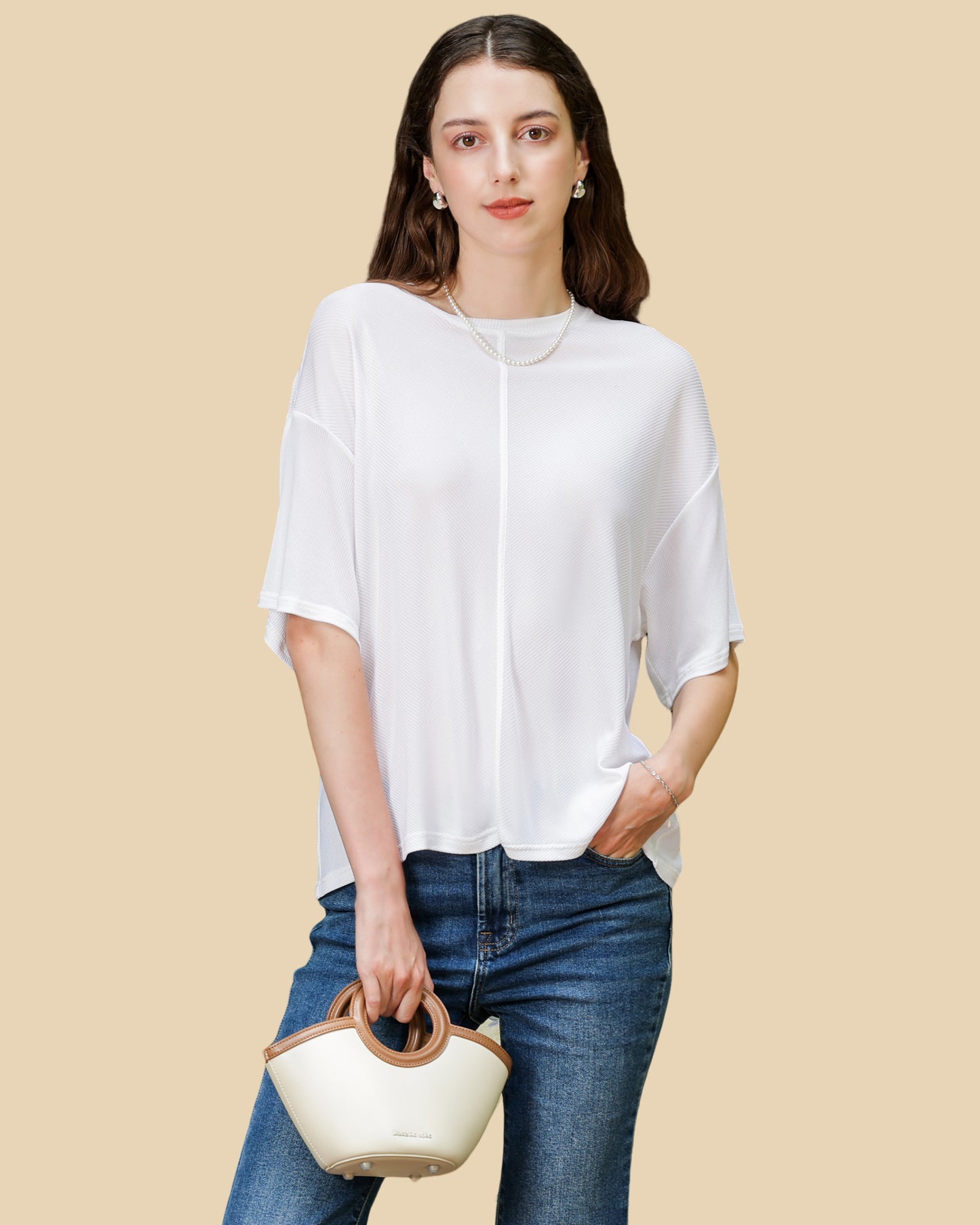 Silk Knit Tee with Diagonal Cut Design