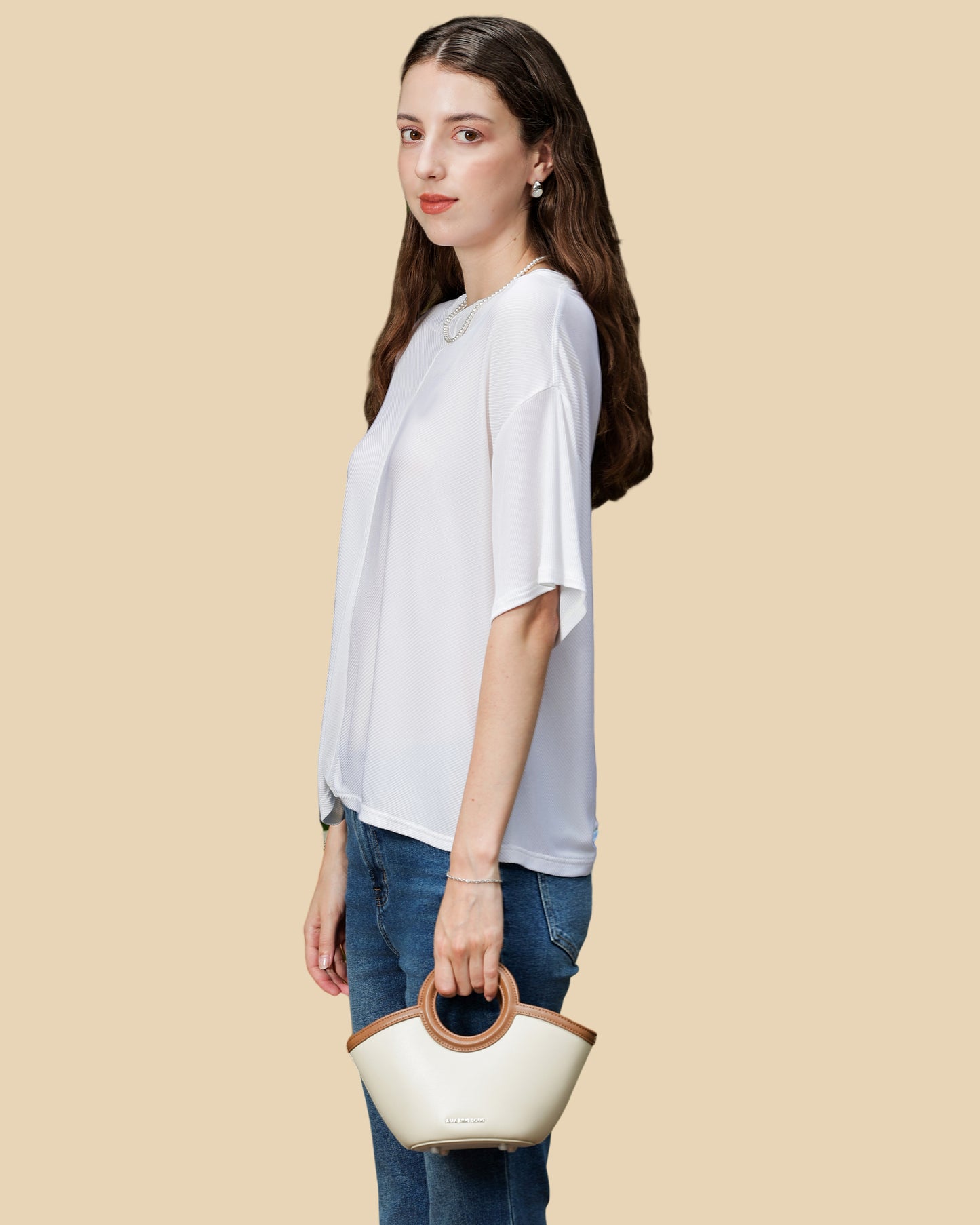 Silk Knit Tee with Diagonal Cut Design