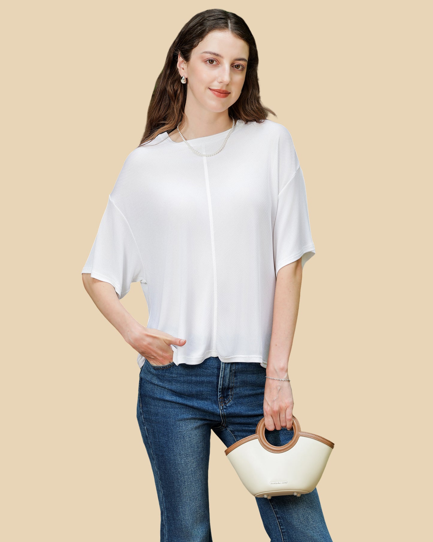 Silk Knit Tee with Diagonal Cut Design