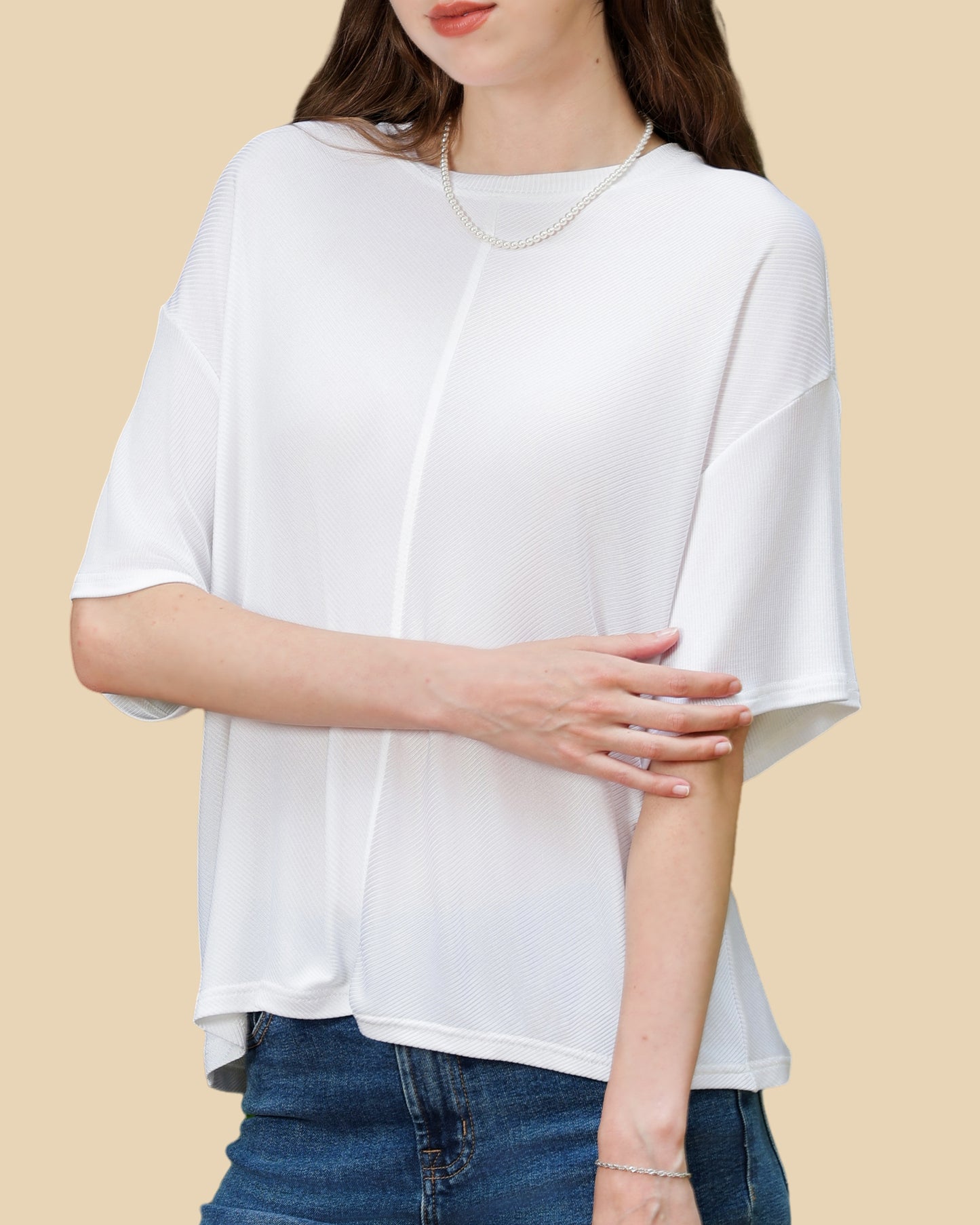 Silk Knit Tee with Diagonal Cut Design