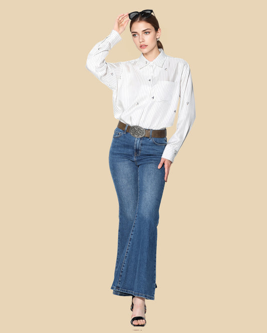 Silk Striped Shirt with Penguin Detail