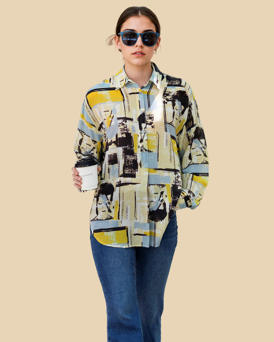 Abstract Silk Shirt with Deconstructed Colorplay